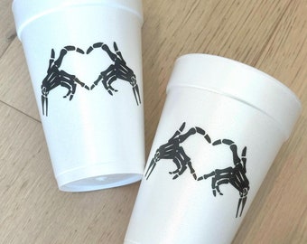 Skeleton Heart, Halloween Styrofoam Cups, Halloween Tableware, Halloween Foam Cups, Halloween Decor, Halloween Party, Skeleton Cups, 12/set