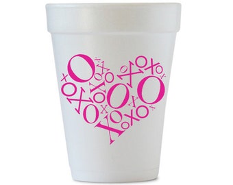 XO Heart Styrofoam Cups, XOXO Foam Party Cups, Valentines Cups, Valentine's Day Styrofoam Cups, Valentine's  Party Decor, Galentine, Pink
