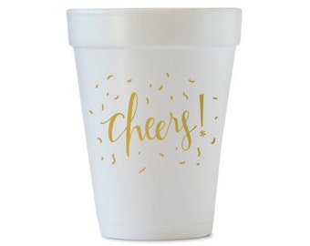 Cheers Styrofoam Cups, Foam Party Cups, Happy Hour Cups, Birthday Cups, Celebrate Styrofoam Cups, Party Favor, Hostess Gift