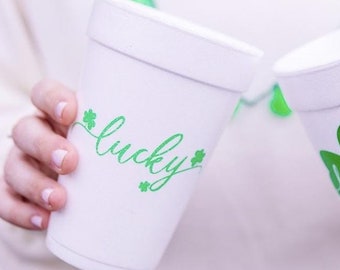 Lucky Shamrock Styrofoam Cups, St. Patrick's Day Foam Party Cups, St. Paddy's Party Cups, St. Patty's Day, St. Paddy's Day Decor, Set of 12