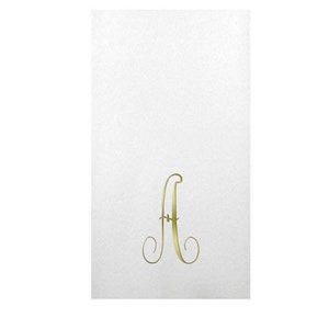 May include: A white linen napkin with a gold letter A monogram.
