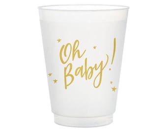 Oh Baby! Frost Flex Party Cups, Shatterproof, Baby Shower Supplies, Gender Reveal, Baby Sprinkle Party, New Baby Gift, Set of 10, Gold
