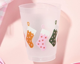 Christmas Stockings Flex Cups, Holiday Frost Flex Cups, Shatterproof Cups, Holiday Party, Christmas Eve Decor, Full Color, Wrap, Set of 9