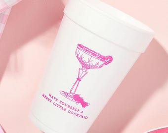 Merry Little Cocktail Styrofoam Christmas Cups, Party Cups, Holiday decor, Holiday Party, Christmas Party, Christmas Cups, Holiday cup, Pink