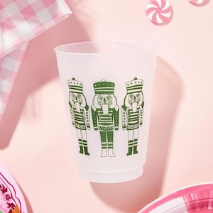 Nutcracker Frost Flex Cups, Christmas Cups, Holiday Plastic Cup, Shatterproof Xmas Cups, Christmas table, Holiday Party, Green, Set of 10