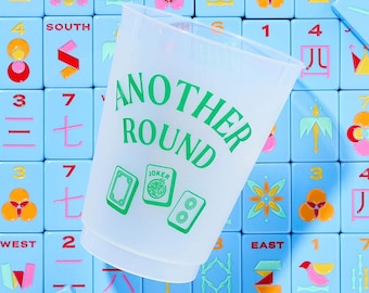 Another Round Frost Flex Cups, Mahjong shatterproof Cups, Mah-jong Cups, Mah Jong Cups, Dot Bam Crack Frosted Cups, Green, Set of 10