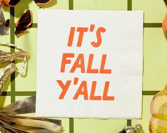 Servilletas "It's Fall Y'all", servilletas de otoño, calabaza, suministros para fiestas de otoño, servilletas de cóctel de Halloween, naranja quemado, fiesta de otoño, juego de 20