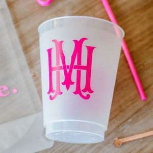 Monogram Frost Flex Party Cups, Personalized Wedding Cups, Shatterproof Party Cups, 2 Letter Monogram, Monogram Frost Flex Cups