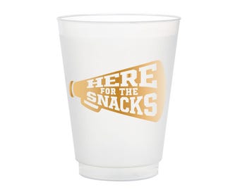 Here For The Snacks, Football, Frost Flex Cups, Shatterproof, Party Cups, Gold, Set of 10