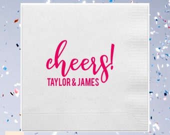 Cheers Names Cocktail Napkins, Personalized Wedding Napkins, Housewarming Party Table Decor, Customized Party Cocktail Napkins