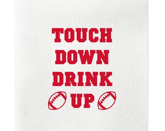 Touch Down Drink Up, Tailgate Cocktail Napkins, Game Day Napkins, Tailgate Napkins, Tailgate decor, Football Napkins, Red, Set of 20