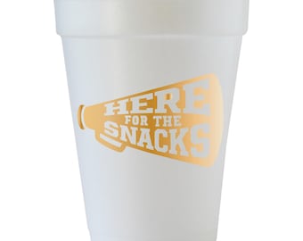 Here for the Snacks, Football, Styrofoam Cups, Gold, Set of 12
