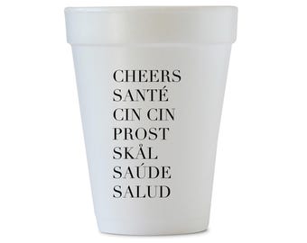 Cheers Styrofoam Cups, Foam Party Cups, Happy Hour Cups, Birthday Cups, Celebrate Styrofoam Cups, Party Favor, Hostess Gift, Set of 11