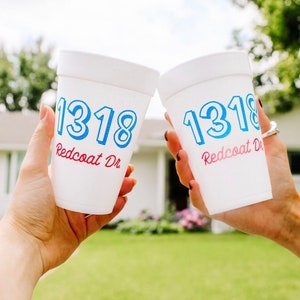 Address Styrofoam Party Cups, Personalized Housewarming Gift, Disposable Party Cups, Custom Address Cups, Personalized Address Styrofoam