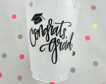 Congrats Grad Frost Flex Cups, Graduation Shatterproof Cups, Graduation Party, Graduation Party Decor, Grad Cups, Reusable, Black, Set of 8