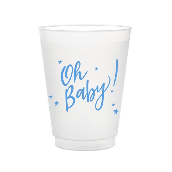 Oh Baby! Frost Flex Party Cups, Shatterproof, Baby Shower Supplies, Gender Reveal, Baby Sprinkle Party, New Baby Gift, Set of 10 - Blue