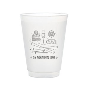 On Mountain Time Frost Flex Cups, Frost Flex Party Cups, Shatterproof, Mountain Trip Party Supplies, Ski Trip Cups, Apres Ski Reusable Cups