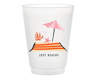 Just Beachy Flex Cups, Frost Flex Party Cups, Shatterproof Beach Cups, Party Supplies, Full Color Frost Flex, Beach Trip Cups, Set of 10