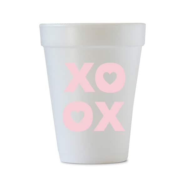 XOXO, Love Styrofoam Cups, Valentine's Day Styrofoam Cups, Galentine's Party Supplies, Cute Styrofoam, Foam Party Cups, Light Pink, 12/set