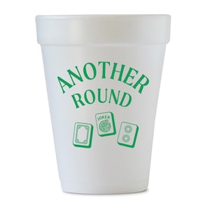 Another Round Mahjong Cups, Mah-jong Styrofoam Cups, Mah Jong Foam Cups, To-go cups, Mahjong decor, Green, Set of 12