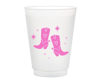 Cowboy Boots Frost Flex Cups, Rodeo Bachelorette Cups, Texas Cups, Let's Go Girls Cups, Western Cups, Cowgirl Theme, Bright Pink, Set of 10