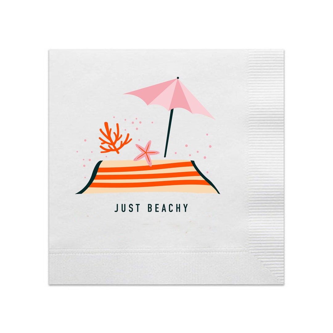 Just Beachy Paper Napkins, Full Color Cocktail Napkins, Beach Trip