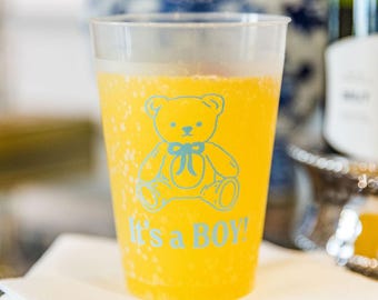 It's a BOY, Baby Shower Frost Flex Cups, Teddy Bear, Shatterproof, Baby Shower Cups, Gender Reveal, Baby Sprinkle, 12oz & 16oz, Light Blue