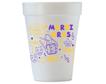 Mardi Gras Styrofoam Cups, Mardi Party Styrofoam Cups, New Orleans Mardi Gras, Galveston Mardi Gras, Mardi Gras Decor, Mardi Gras Party, 12