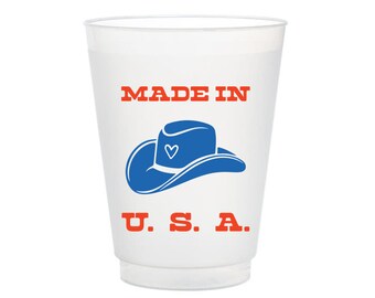 Made In USA Frost Flex Cups, 4th of July Shatterproof Cups, American Party, USA Party Decor, All American, American theme, Cowboy, Set of 10