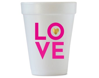 LOVE Styrofoam Cups, Valentine's Day Cups, Styrofoam Cup, Valentine's Day Party, Galentine Cups, I Love You, Disposable Cups, Set of 12