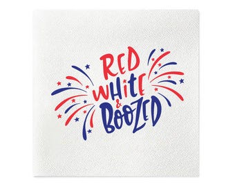 4th of July Paper Cocktail Napkins, 4th of July Party Supplies, Red White & Boozed, July 4th Napkins, Independence Day Decor, Set of 20