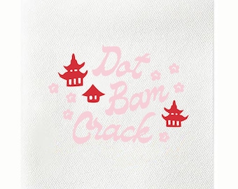 May include: Pink and red graphic design with the text "Dot Bam's Crack" and stylized images of Chinese pagodas.