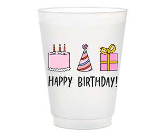 Happy Birthday Cups, Frost Flex Birthday Party Cups, Shatterproof Party Cups, Full Color Frost Flex, HBD Cups, Reusable Bday, HBD, Set of 10