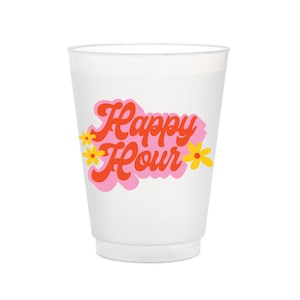 Happy Hour Cups, Frost Flex Party Cups, Shatterproof Happy Hour Cups, Party Supplies, Full Color Frost Flex, Groovy Flowers Cups, Set of 8