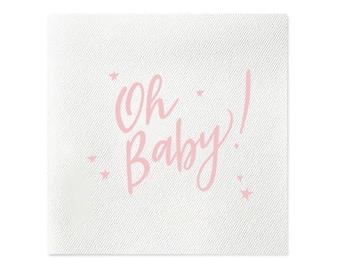 Oh Baby Paper Cocktail Napkins, Party Supplies, Gender Reveal Napkins, Baby Shower Napkins, Sip & See Napkins, Baby Napkin, Pink, Set of 20