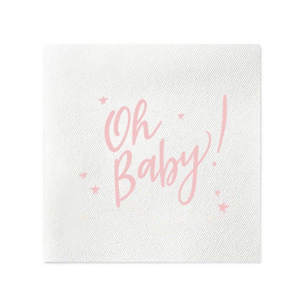 Oh Baby Paper Cocktail Napkins, Party Supplies, Gender Reveal Napkins, Baby Shower Napkins, Sip & See Napkins, Baby Napkin, Pink, Set of 20