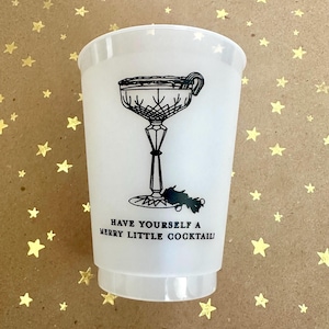 Have Yourself A Merry Little Cocktail Cups, Plastic Christmas Party Cups, Christmas frost flex cups, Holiday Party cups, Black, Set of 10