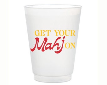 Get Your Mahj On Frost Flex Cups, Mahjong shatterproof Cups, Mah-jong Cups, Mah Jong Frost Flex Cups, Dot Bam Crack Frosted Cups, Set of 10