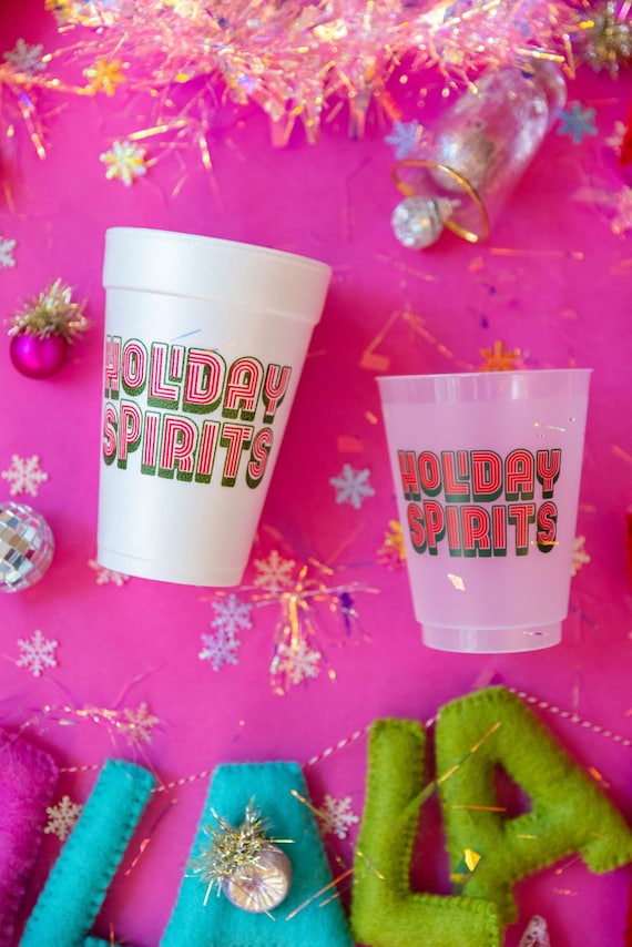 Holiday Spirits Styrofoam Holiday Cups, Foam Christmas Cups, Holiday decor, Holiday Party, Christmas Party Cup, Holiday To-Go Cup, set of 12