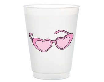 Pink Heart Sunglasses, Full Color Frost Flex, Valentine's Day Cups, Galentines Cups, Bachelorette Shatterproof Cups, Valentine's Decor, 10