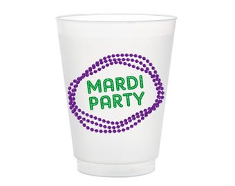 Mardi Party, Frost Flex Cups, Mardi Gras Shatterproof, Plastic, New Orleans, Purple & Green, Set of 10