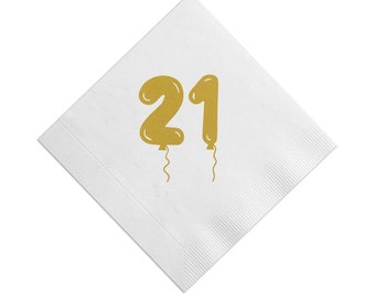 21 Gold Balloons Cocktail Napkins, 21st Birthday Napkins, Gold Foil, 21st Birthday Party Napkins, Party Decor, Birthday party, Set of 20