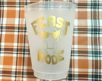 Vasos flexibles para Acción de Gracias con diseño de Feast Mode Frost, vasos para fiestas irrompibles, vasos para Acción de Gracias, mesa de Acción de Gracias, vasos para Acción de Gracias, dorados, juego de 10