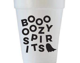 BOOzy Spirits, Halloween Styrofoam Cups, Halloween Tableware, Funny Halloween Cups, Halloween Decor, Halloween Party, Black, Set of 12
