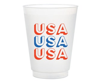 USA Frost Flex Cups, 4th of July Shatterproof Cups, American Party Supplies, USA Party Decor, All American, American theme, Set of 10