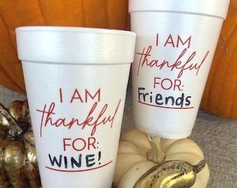 I Am Thankful For Styrofoam Cups, Thanksgiving, Friendsgiving, Table Decor, Pumpkin Orange, Set of 12