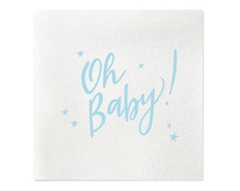Oh Baby Paper Cocktail Napkins, Party Supplies, Gender Reveal Napkins, Baby Shower Napkins, Sip & See Napkins, Baby Napkin, Blue, Set of 20