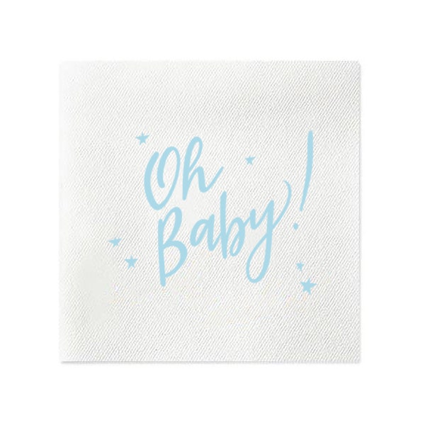 Oh Baby Paper Cocktail Napkins, Party Supplies, Gender Reveal Napkins, Baby Shower Napkins, Sip & See Napkins, Baby Napkin, Blue, Set of 20