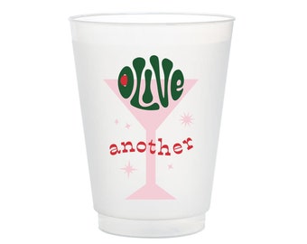 Olive Another, Full Color Frost Flex Cups, Shatterproof Holiday Cups, Martini Cups, Christmas party, Christmas cups, Full Color, Set of 10