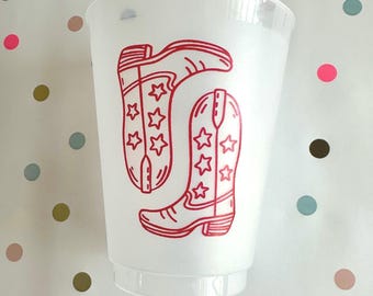 Star Cowboy Boots Frost Flex Cups, Rodeo Cups, Gameday Cups, Western Cups, Cowgirl Theme, Cowboy, Tailgate Cups, Red, Set of 10